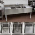 Thumbnail image #3 for Eagle Group 1800 Series B6C-18 72-Inch Three-Compartment Underbar Sink with Dual Drainboards, 304 Stainless Steel