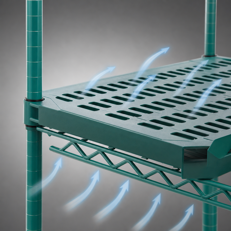 Product image #3 for QuadPlus 24"W x 21"D Louvered Polymer Shelf Mat with Quad-Adjust Wire Frame