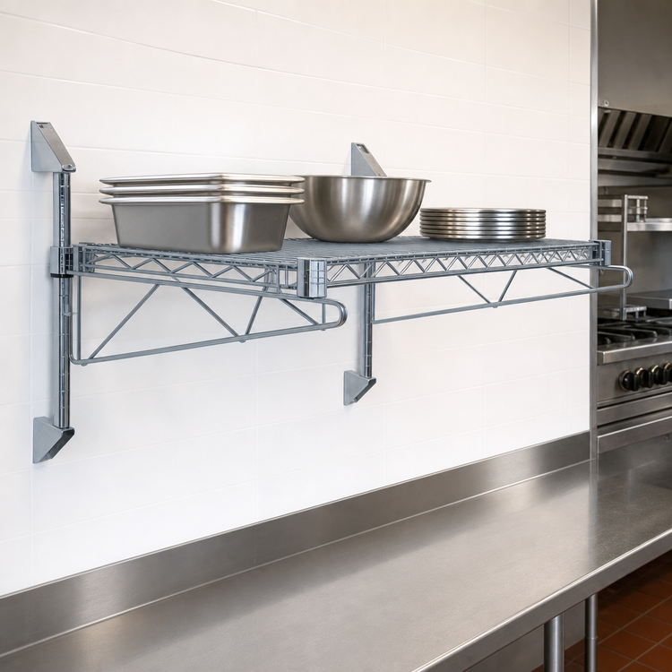 Product image #3 for Quantum Cantilever Single Shelf Wall-Mount Wire Shelving Unit, 42 x 18 Inches, Gray Epoxy Antimicrobial Finish