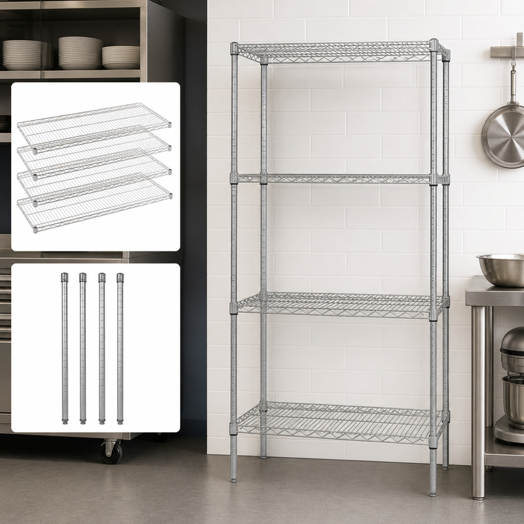 Product image #3 for Quantum 24-Inch W x 18-Inch D x 74-Inch H 4-Shelf Stationary Stainless Steel Wire Shelving Starter Kit