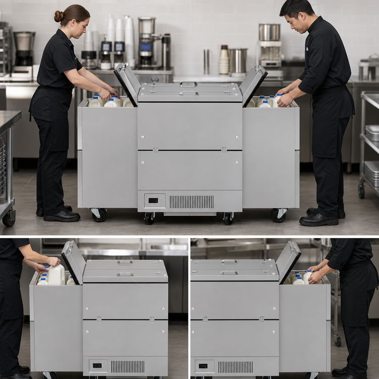 Product image #3 for Turbo Air Super Deluxe Dual Access Milk Cooler, 12.21 Cu. Ft., 8-Crate Capacity, Stainless Steel