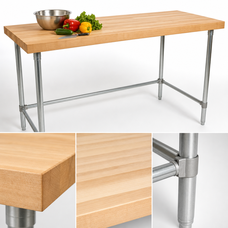 Product image #3 for BK Resources 48" x 30" Hard Maple Flat Top Work Table with Stainless Steel Open Base