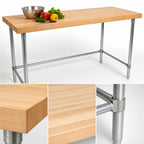 Thumbnail image #3 for BK Resources MFTSOB-4830 48" x 30" Hard Maple Work Table with Stainless Steel Open Base, 1-3/4" Top, No Backsplash