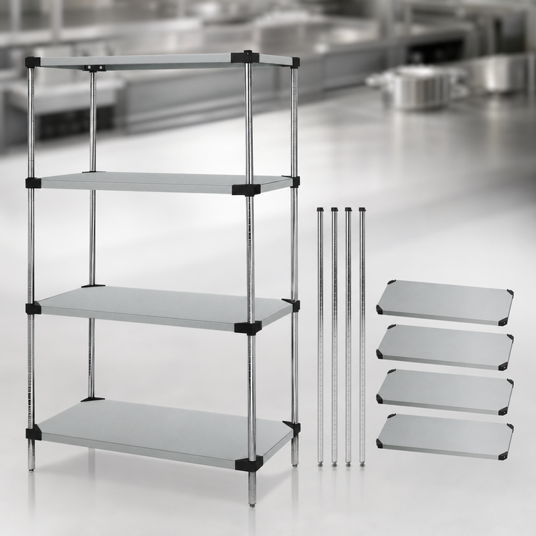 Product image #3 for Quantum 4-Shelf Stationary Solid Shelving Starter Kit, 60W x 24D x 63H, 304 Stainless Steel