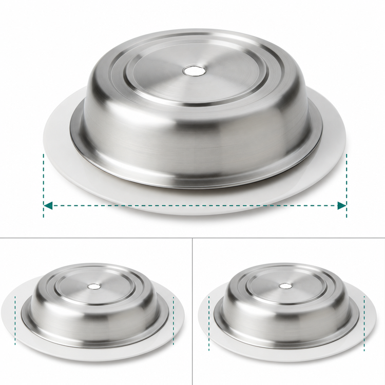 Product image #3 for American Metalcraft Round Stainless Steel Plate Cover, 10-3/8" to 10-5/8" Diameter, 2" High, Satin Finish