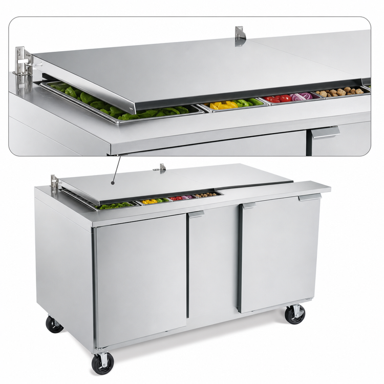 Product image #3 for Traulsen Dealer's Choice Compact Two-Section Mega Top Prep Table Refrigerator with Low-Profile Flat Lid
