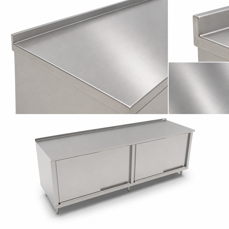 Product image #3 for John Boos 144-Inch x 30-Inch Stainless Steel Cabinet Base Work Table with Sliding Doors and 1-1/2-Inch Rear Upturn
