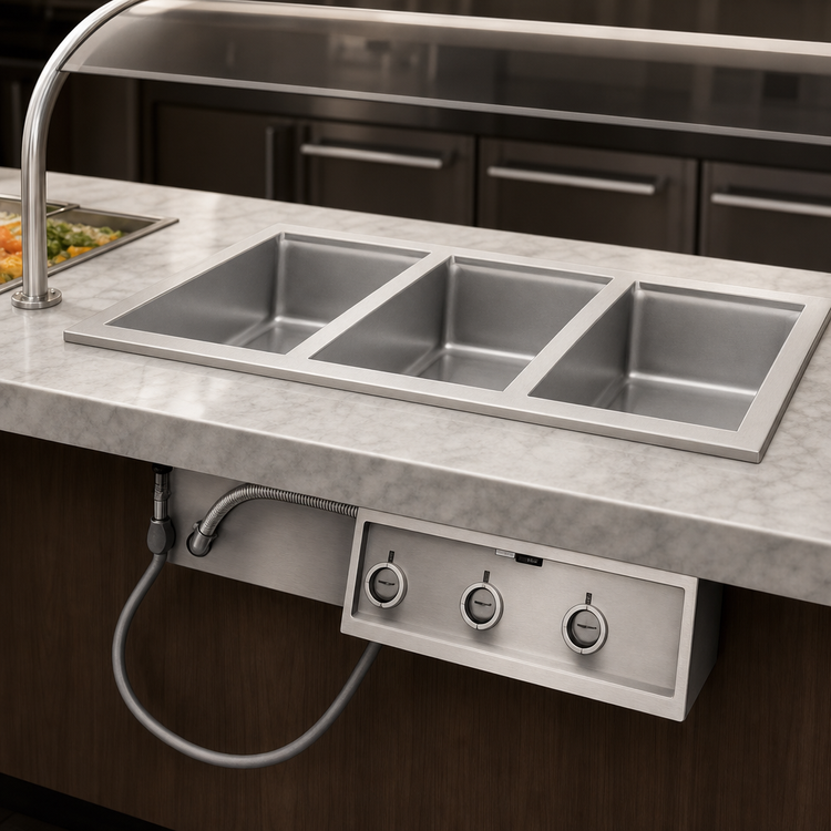 Product image #3 for Top-Mount Built-In Electric Hot Food Well with 3 Individual Pan Openings