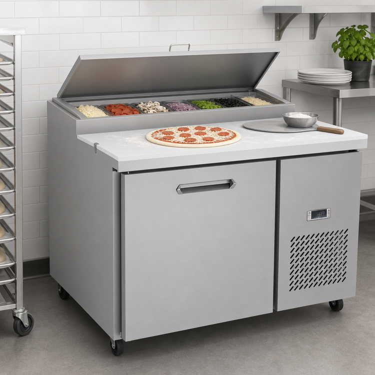 Product image #3 for Kelvinator Commercial Refrigerated Pizza Prep Table, 1-Section, 47-3/8-Inch Wide, 12 Cu. Ft., 1-Door, Side-Mounted Self-Contained Refrigeration