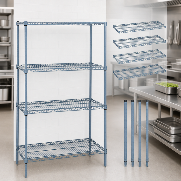 Product image #3 for Quantum 4-Shelf Stationary Wire Shelving Starter Kit, 36 x 21 x 54 Inches, Gray Epoxy Antimicrobial Finish