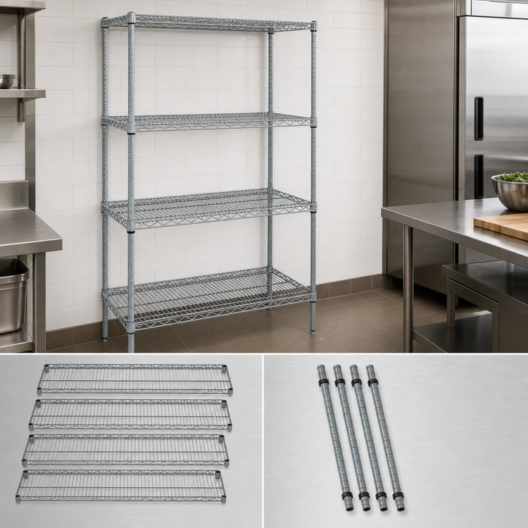 Product image #3 for Quantum 36"W x 24"D x 86"H Stationary Wire Shelving Starter Kit with 4 Shelves and 4 Posts, Gray Epoxy Antimicrobial Finish