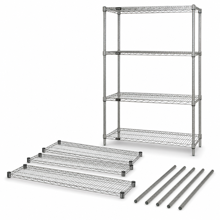 Product image #3 for Quantum 36-Inch W x 18-Inch D x 63-Inch H Stationary Wire Shelving Starter Kit with 4 Shelves, 304 Stainless Steel