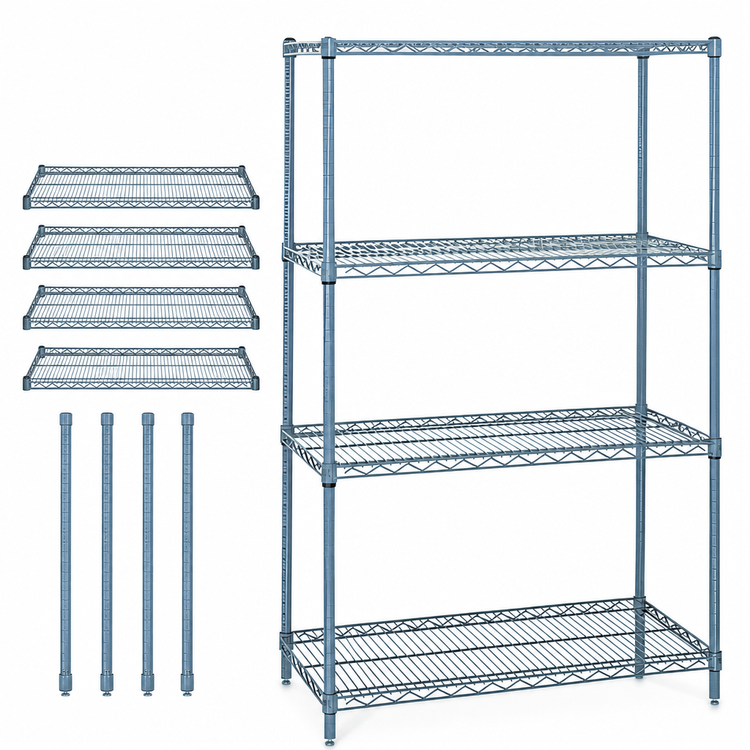 Product image #3 for Quantum Wire Shelving Starter Kit, 72"W x 36"D x 86"H, Gray Epoxy Antimicrobial Finish