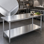 Thumbnail image #3 for Duke Manufacturing 314S-30108 108-Inch Stainless Steel Work Table, 14-Gauge 300-Series Top, Undershelf, No Backsplash