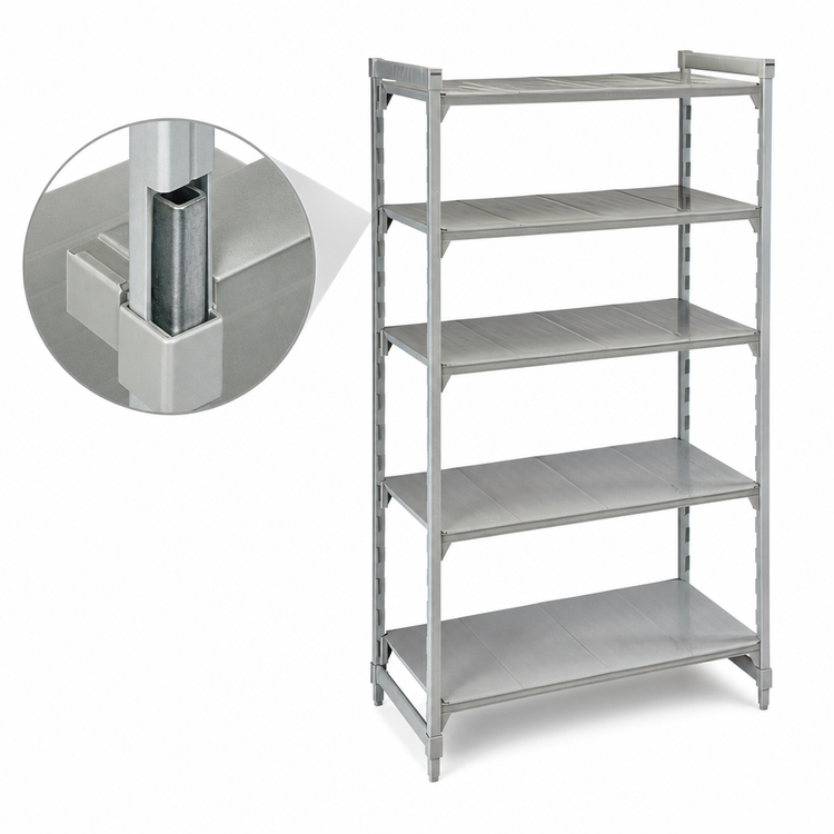Product image #4 for Cambro Camshelving Premium 5-Tier Solid Stationary Starter Shelving Unit, 24 x 42 x 84 Inches, Speckled Gray