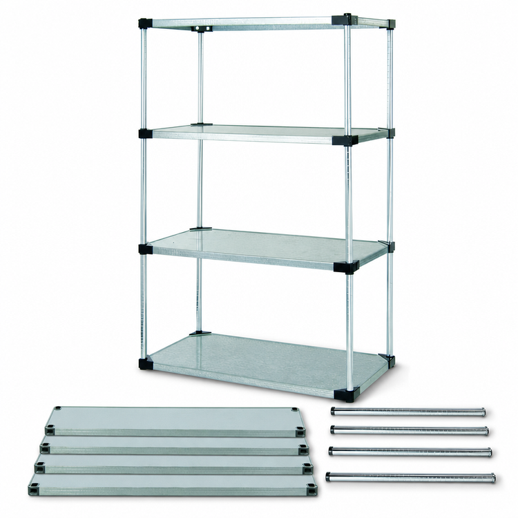 Product image #3 for Quantum 42W x 21D x 63H Solid Shelving Starter Kit with Galvanized Steel Shelves and Chrome Posts