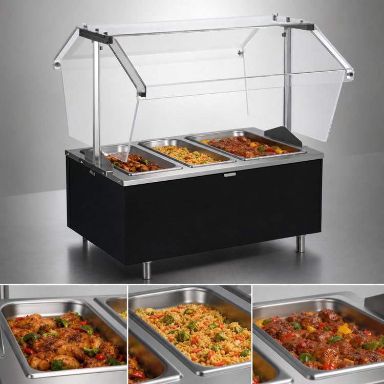 Product image #3 for Eagle Service Mate Deluxe Self-Service Tabletop Buffet Hot Food Table with Sneeze Guard, 3 Wells, 48 Inch, 240V 3-Phase