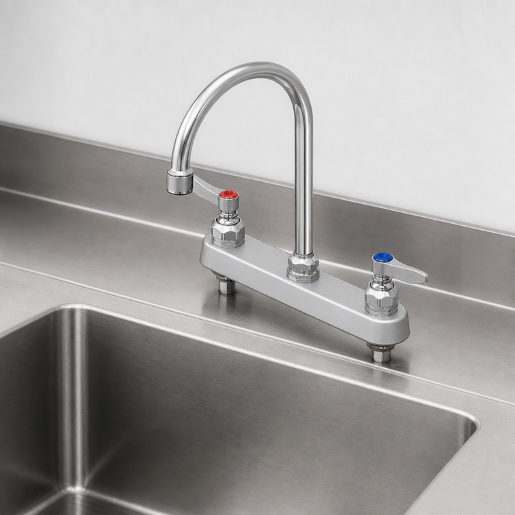 Product image #3 for T&S Brass 8-Inch Center Deck-Mount Workboard Mixing Faucet with 5-3/4-Inch Swivel Gooseneck and 0.5 GPM VR Spray Device