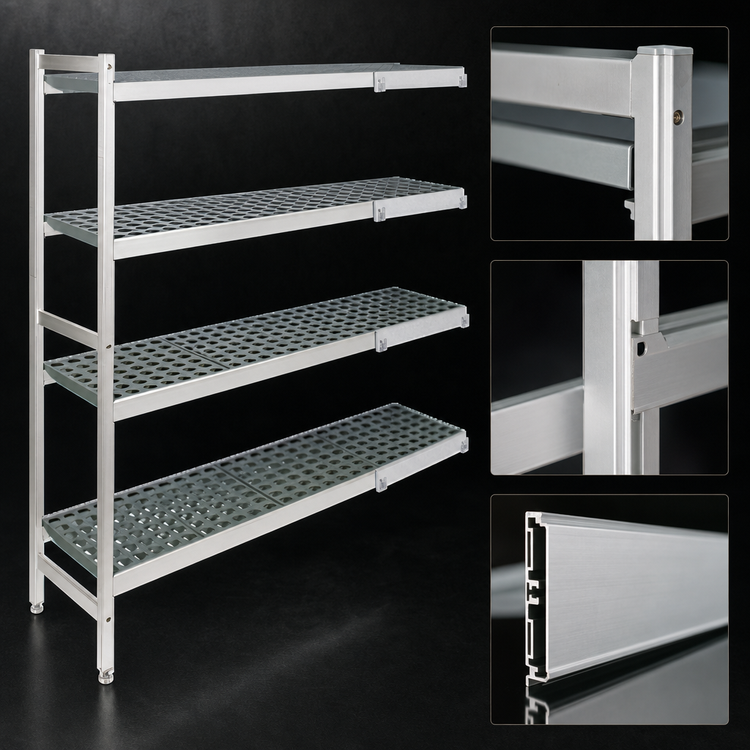 Product image #3 for Fermod Fermostock 4-Tier Corner Expansion Kit — 83" H x 47" W x 22" D, Anodized Aluminum (NSF)