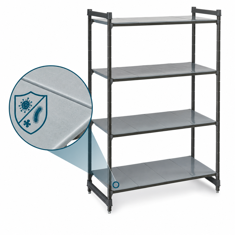 Product image #3 for Cambro Camshelving Basics Plus 4-Tier Solid Stationary Starter Unit, 18 x 30 x 84 Inches, Brushed Graphite