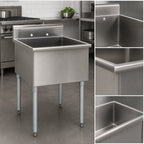 Thumbnail image #3 for Eagle Group 2424-1-16/4-1X One-Compartment Utility Sink, 24 x 24 Bowl, 16-Gauge 430 Stainless Steel, 8-Inch Backsplash, Galvanized Legs