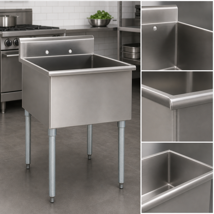 Product image #3 for Eagle Group Square-Corner One-Compartment Utility Sink, 24 x 24 Bowl, 16 Gauge 430 Stainless Steel, Galvanized Legs