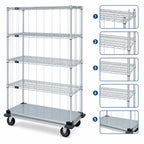 Thumbnail image #3 for Quantum MD1836CG46RE-5 36"W x 18"D x 70"H Mobile Enclosure Cart, 5-Shelf Wire Shelving Unit, Chrome Finish, Locking Casters
