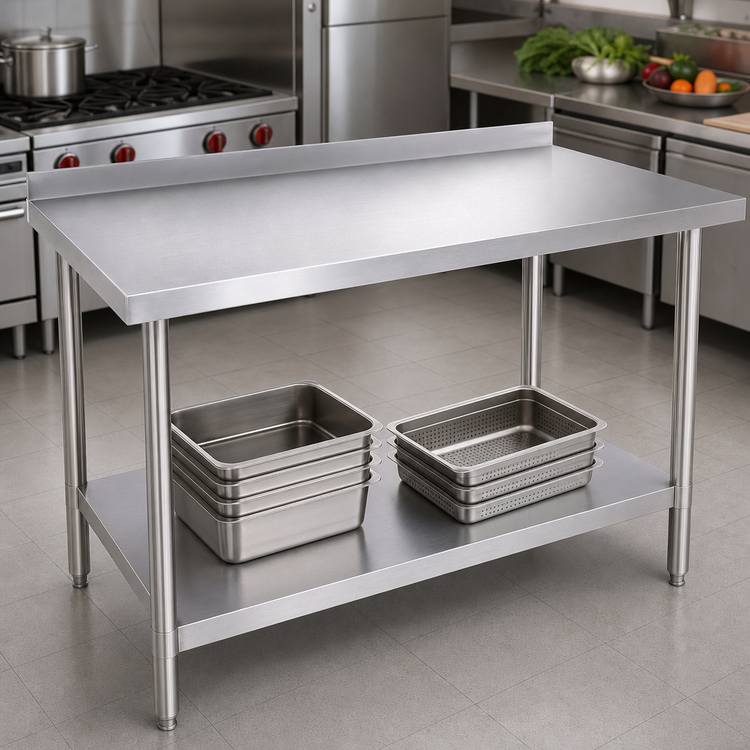 Product image #3 for 84-Inch x 30-Inch Heavy-Duty Stainless Steel Work Table with 2-Inch Backsplash and Undershelf