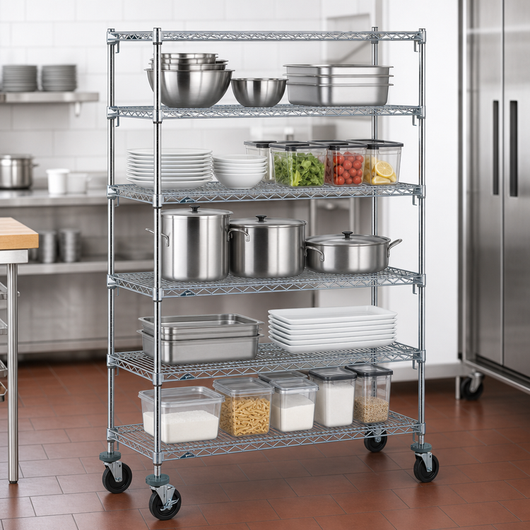 Product image #3 for Metro Super Erecta Super Adjustable Wire Stem Caster Cart, 5 Shelves, 36 x 24 x 67-7/8 Inches, Chrome