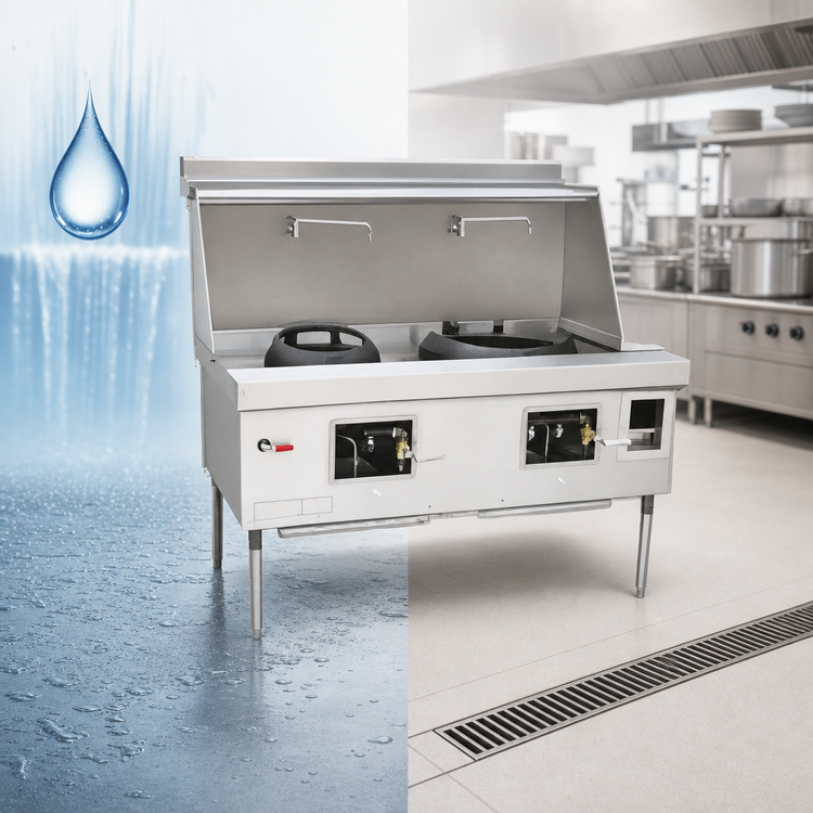 Product image #3 for EcoDeck Waterless 5-Chamber Gas Wok Range with Sink and Water Wash Bar
