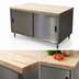 Thumbnail image #3 for BK Resources 60-Inch x 30-Inch Hard Maple Wood Top Chef Table with Stainless Steel Cabinet Base and Sliding Doors