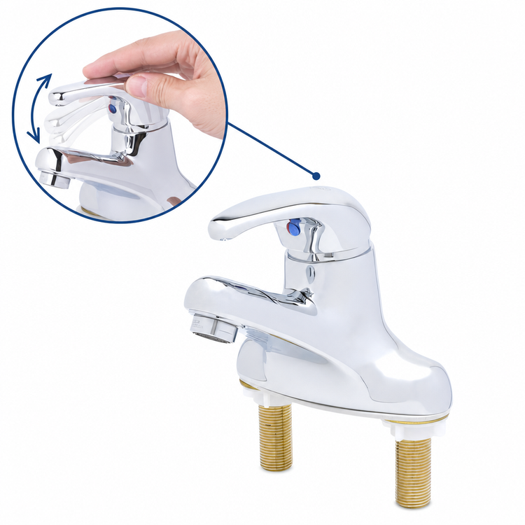Product image #3 for T&S Brass Low-Lead Single Lever 4-Inch Center Set Manual Faucet with Ceramic Cartridge and Pop-Up Drain Assembly