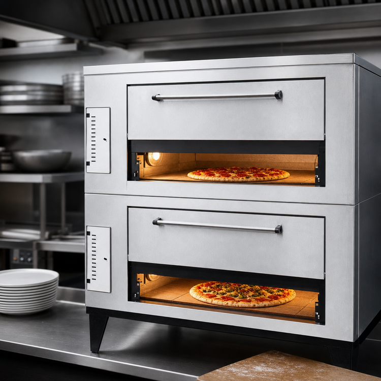 Product image #3 for Marsal SD-1048 Stacked Double Deck Gas Pizza Oven with Brick Decks