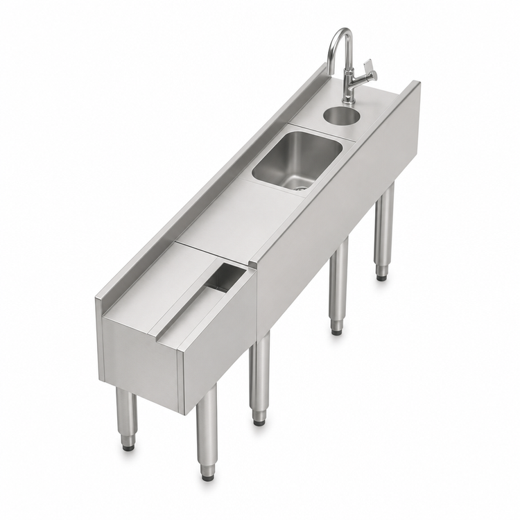 Product image #4 for Eagle Group 1800 Series 12 Inch Single-Station Blender Step Unit with Liquid Waste Chute, Faucet, and Electrical Outlet