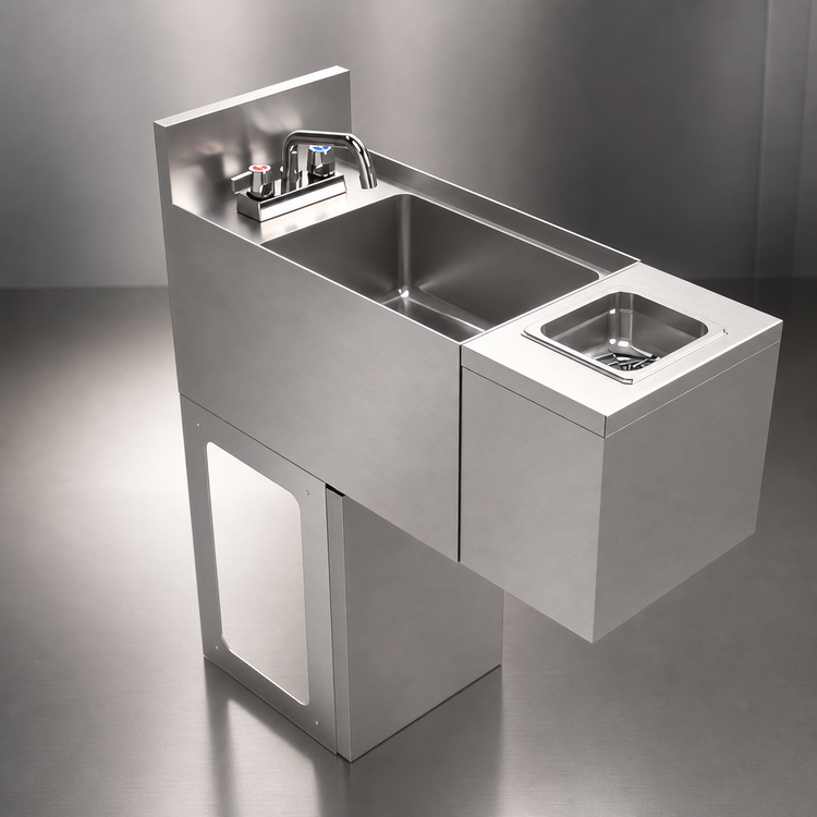 Product image #3 for BK Resources 12-Inch Wide Underbar Glass Rinser Hand Sink with Base, Push-Down Rinser and Faucet