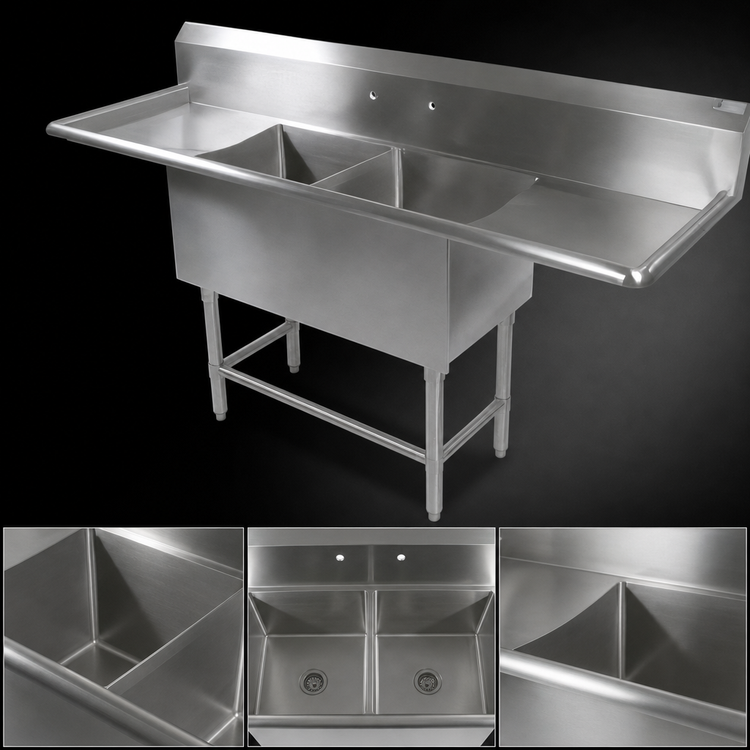 Product image #3 for John Boos Pro-Bowl 2-Compartment Commercial Sink with Left and Right 24-Inch Drainboards, 91-1/4" W x 25-1/2" D