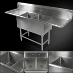 Thumbnail image #3 for John Boos Pro-Bowl 2PB204-2D24 2-Compartment Stainless Steel Commercial Sink with Left & Right 24-Inch Drainboards, 20 x 20 x 14-Inch Compartments