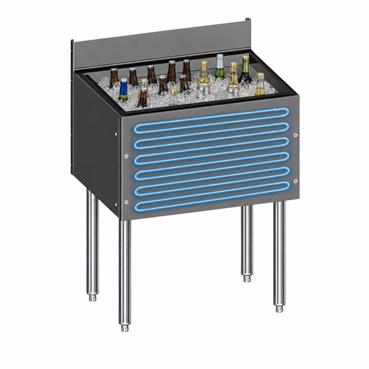 Product image #3 for CHOICE 30-Inch Stainless Steel Underbar Ice Bin with Built-In 10-Circuit Cold Plate