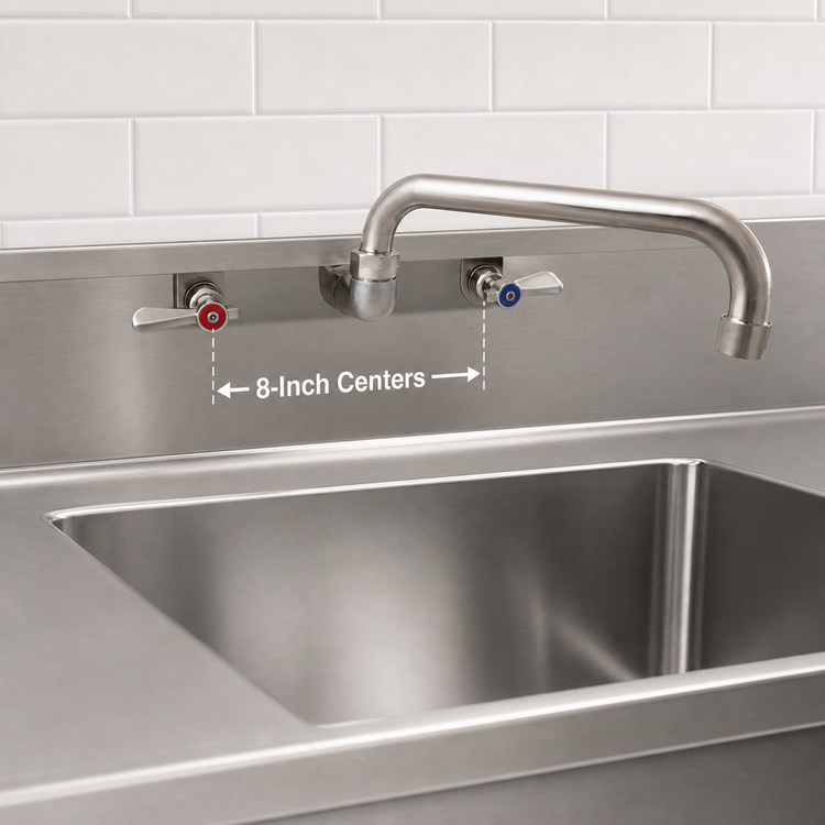 Product image #3 for BK Resources Evolution Splash-Mounted Commercial Faucet with 16-Inch Swing Spout, 8-Inch Centers