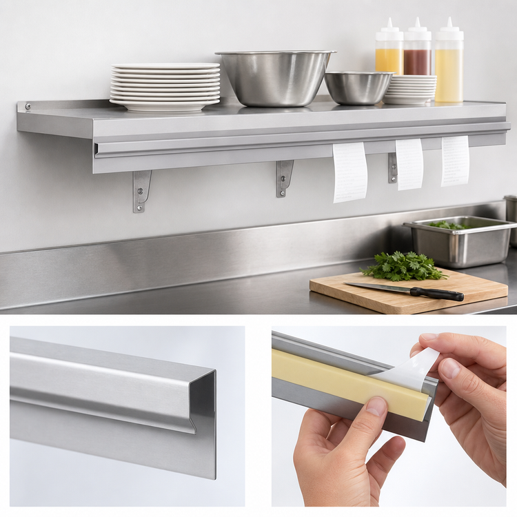 Product image #3 for Eagle Snap-n-Slide Wall-Mounted 430 Stainless Steel Shelf with Ticket Rail, 18 x 12 Inches