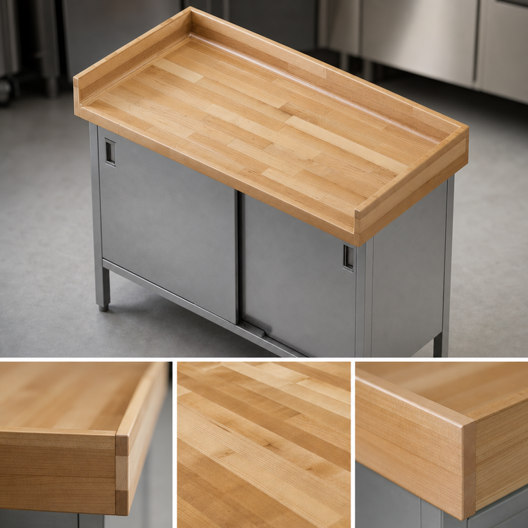 Product image #3 for John Boos Enclosed Base Wood Top Work Table with Sliding Doors and 4-Inch Coved Riser, 72 x 24 x 40-1/2 Inches
