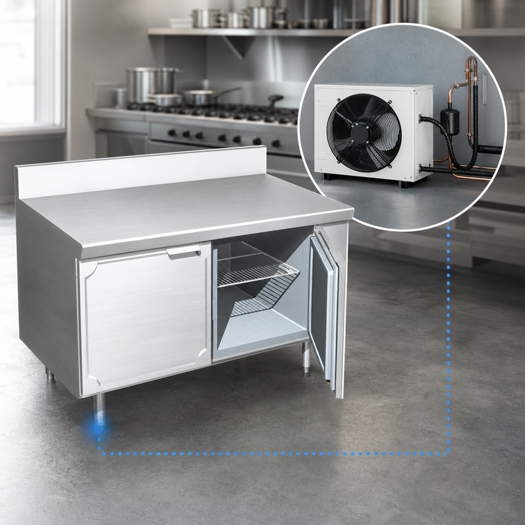 Product image #3 for La Rosa 54-Inch Wide Two-Section Remote Refrigeration Work Top Freezer Base with Doors