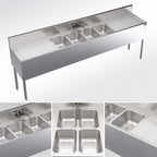 Thumbnail image #3 for Krowne Royal Series KR19-84C Four-Compartment Stainless Steel Underbar Sink with Left & Right Drainboards, 96"W x 19"D
