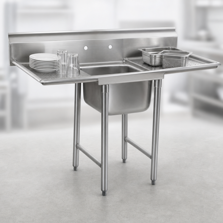 Product image #3 for Eagle Group 412 Series Single Compartment 430 Stainless Steel Sink with Dual 24-Inch Drainboards