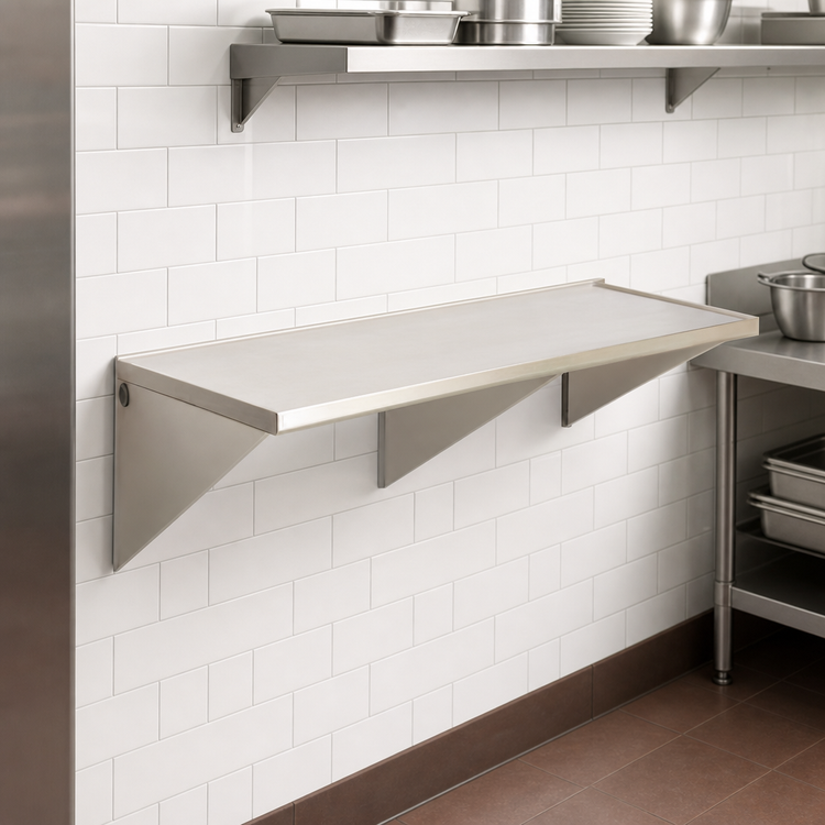 Product image #3 for Wall-Mount 14-Gauge 304 Stainless Steel Work Table with 4-1/2-Inch Backsplash and Box Marine Edge, 48 x 30 Inches