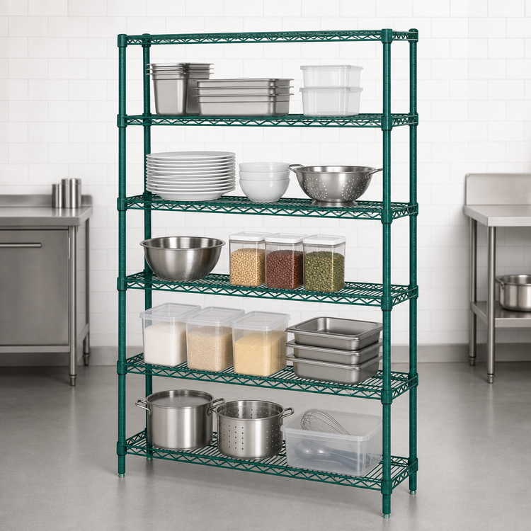 Product image #3 for Quantum 24"W x 18"D x 86"H Wire Shelving Starter Kit with 5 Shelves, Green Epoxy Antimicrobial Finish