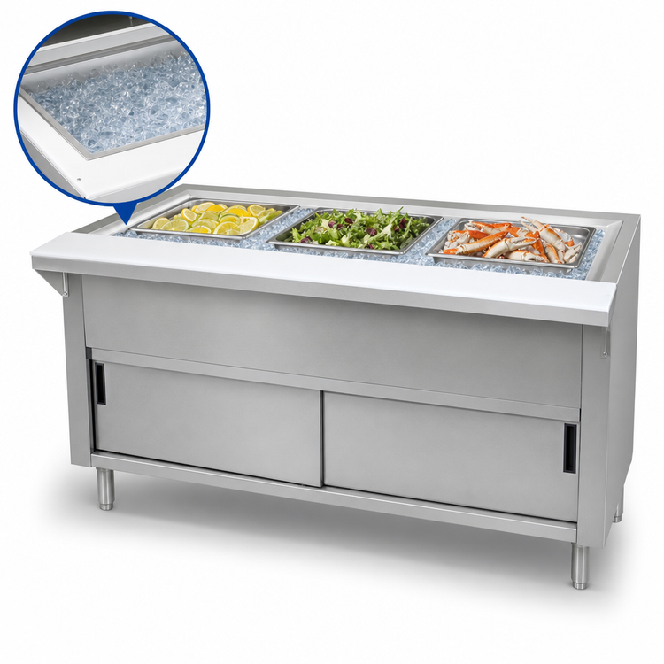 Product image #3 for Advance Tabco Triumph (Supreme) Ice Cooled 3-Pan Serving Counter with Sliding Doors and Cutting Board