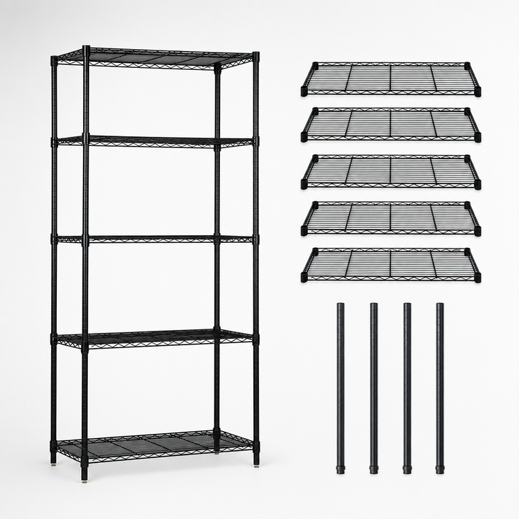 Product image #3 for Quantum 30"W x 18"D x 74"H Wire Shelving Starter Kit with 5 Shelves, Black Epoxy Antimicrobial Finish