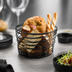 Thumbnail image #3 for American Metalcraft Birdnest Round Wire Serving Basket, 7-Inch x 5-Inch, Black Finish
