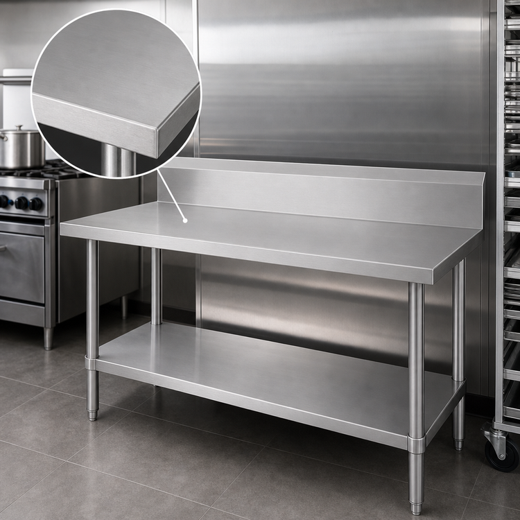 Product image #3 for Advance Tabco 48" x 30" 14 Gauge 304 Stainless Steel Work Table with 10" Backsplash and Adjustable Undershelf